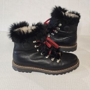 Ammann Splugen Lambsfur Boots Women's Size 38 Black Leather Fur Alpine